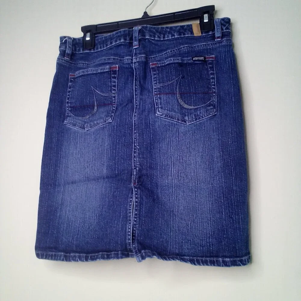 Squeeze Jeans Denim Skirt Women 9 10 Short Back Slit 90s Y2K Blue